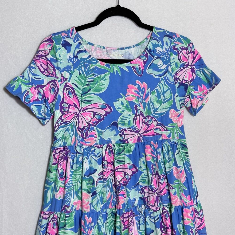 Lilly Pulitzer Blue Isle Be Back Butterfly Tiered Jodee Swing Dress Size XS - Picture 4 of 10